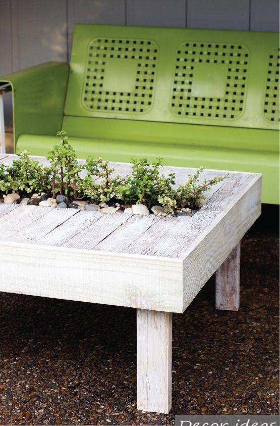 green wood table bench herb