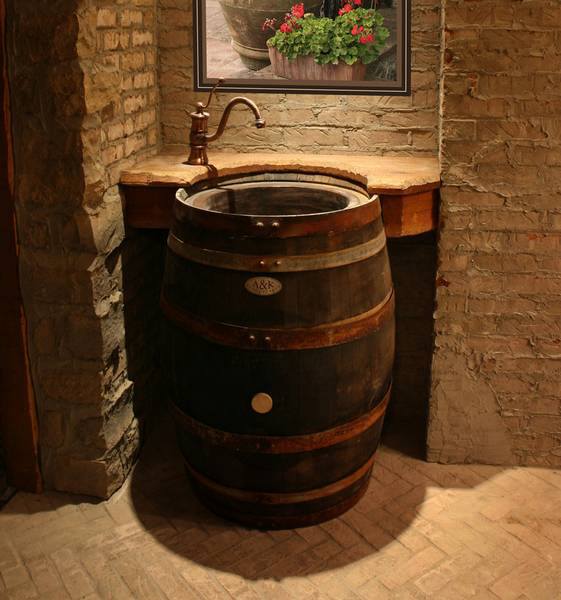 wash basin with barrels in the bar
