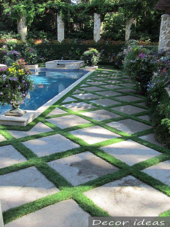 lawn three path stone pool