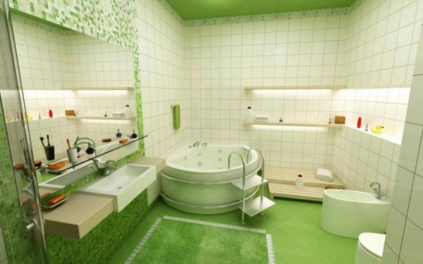 підлога ванної кімнати з плитки з малюнками газону