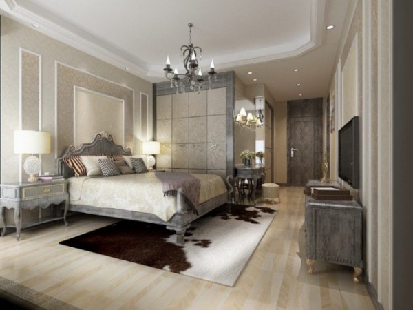 спальня у ретро стилі в поєднанні сірих та світло коричневих кольорів