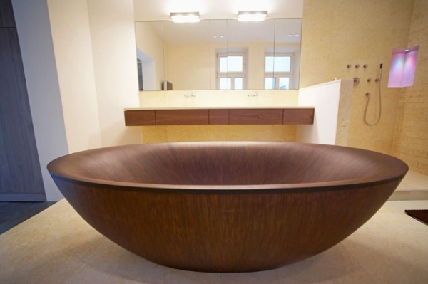 проект ванної кімнати з деревяною ванною