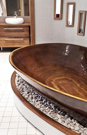 деревяна ванна з текстурою на підставці