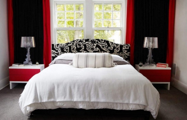 Red And Black Bedrooms : Red Black Bedrooms Girls Barb Homes : This fun design by busybee design is a subtle and simple solution for how to make a long, awkward sized bedroom look warm and cozy.