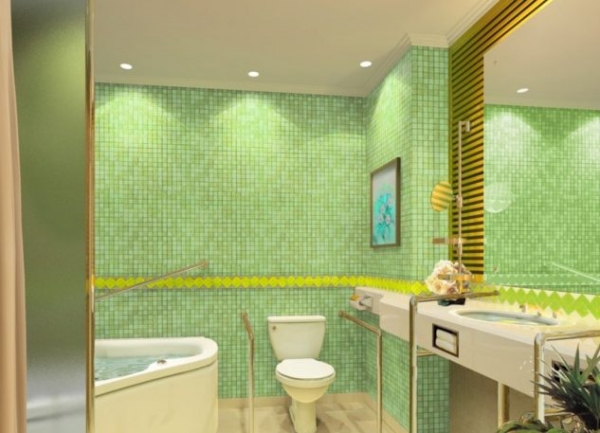 на стінах ванни мозаїка світло зеленого кольору