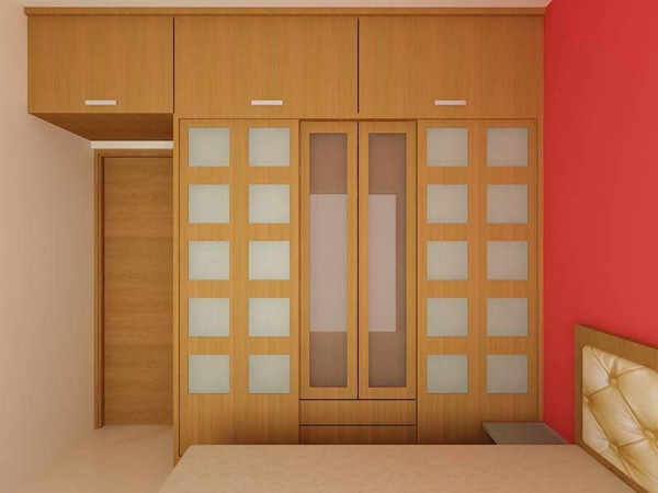 проект компактної шафи для спальні з кімнатними дверима