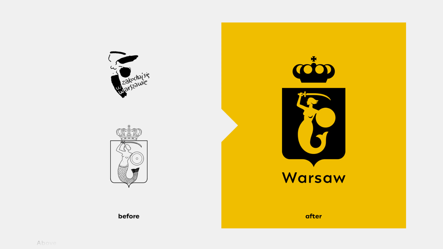 The old logo and coat of arms and the new logo of Warsaw