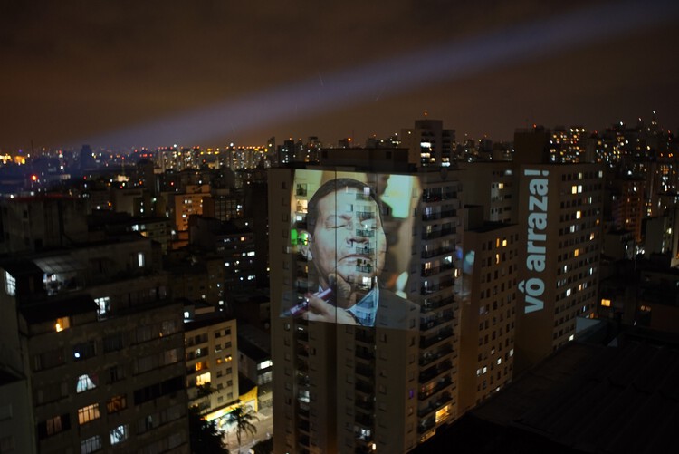 Guerrilha projections against Bolsonaro 2021, Brazil, Sao Paulo © Alexis Anastasiou. Image Courtesy of MAB 23