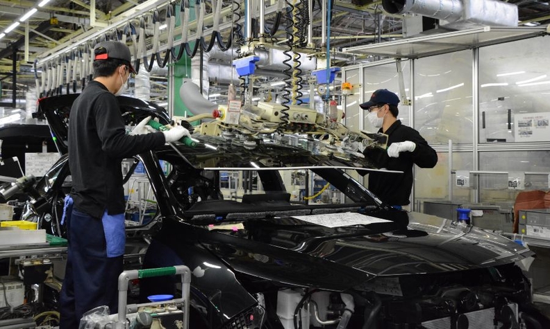 Production is pictured at Toyota's Takaoka factory in Japan.